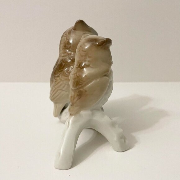 Vintage Porcelain Otagiri Japan Owls Sitting On A Tree Branch Figurine Chipped - Picture 5 of 16